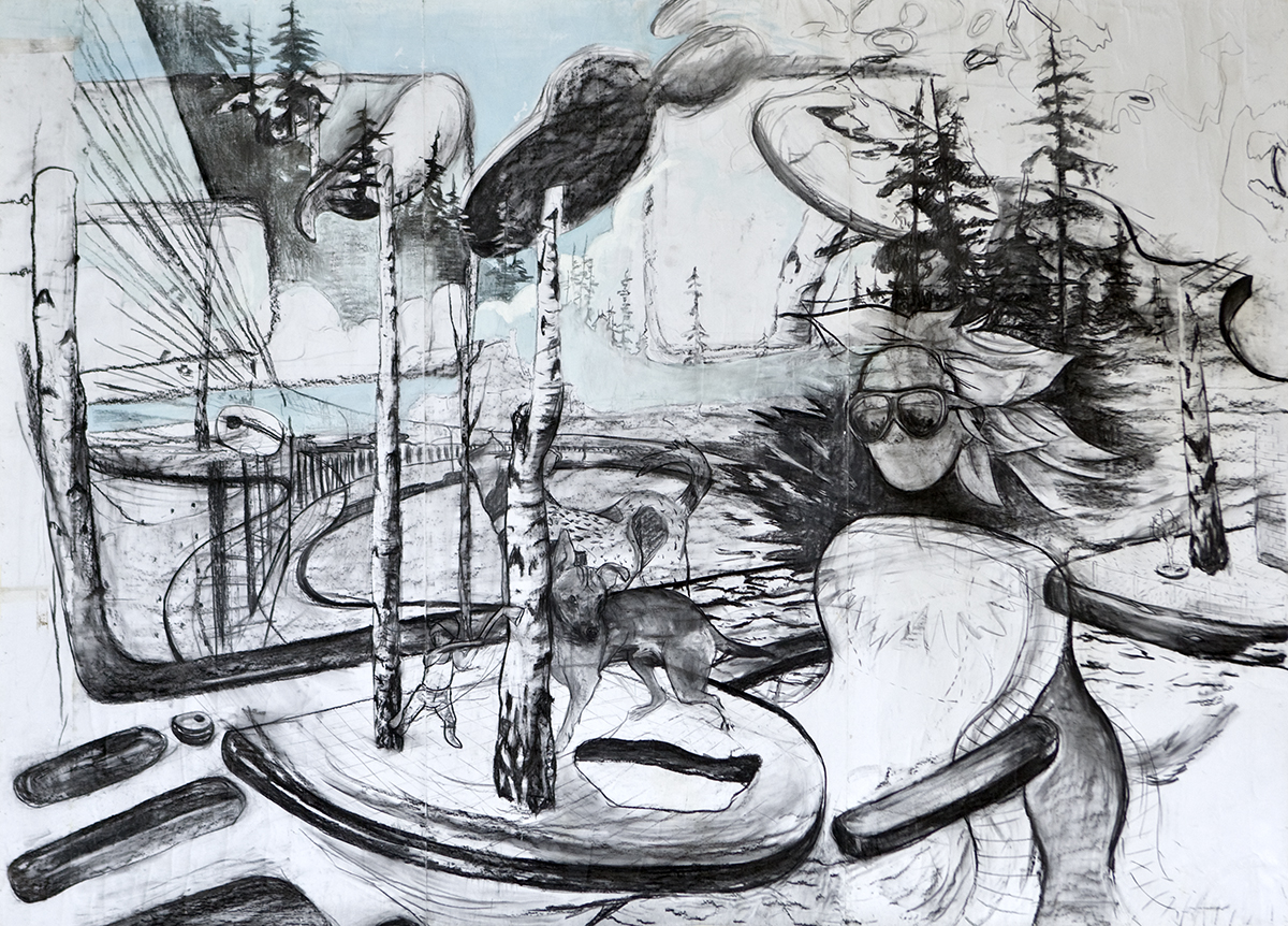 "On the road", 300x450cm, charcoal and acryl on paper on linen