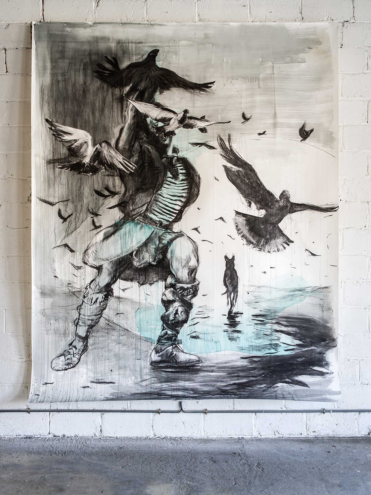 « Les bêtes noires », charcoal and acryl on paper, 300x240cm