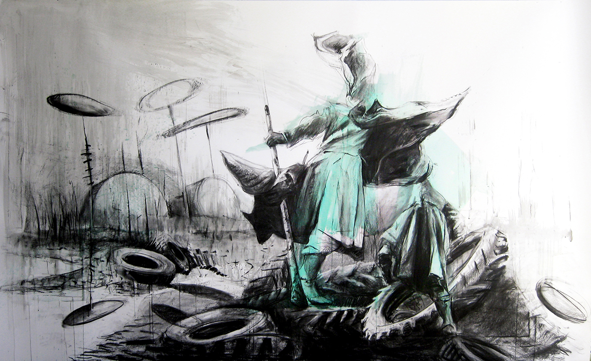 "Black Flag", charcoal and acryl on paper, 240x390cm