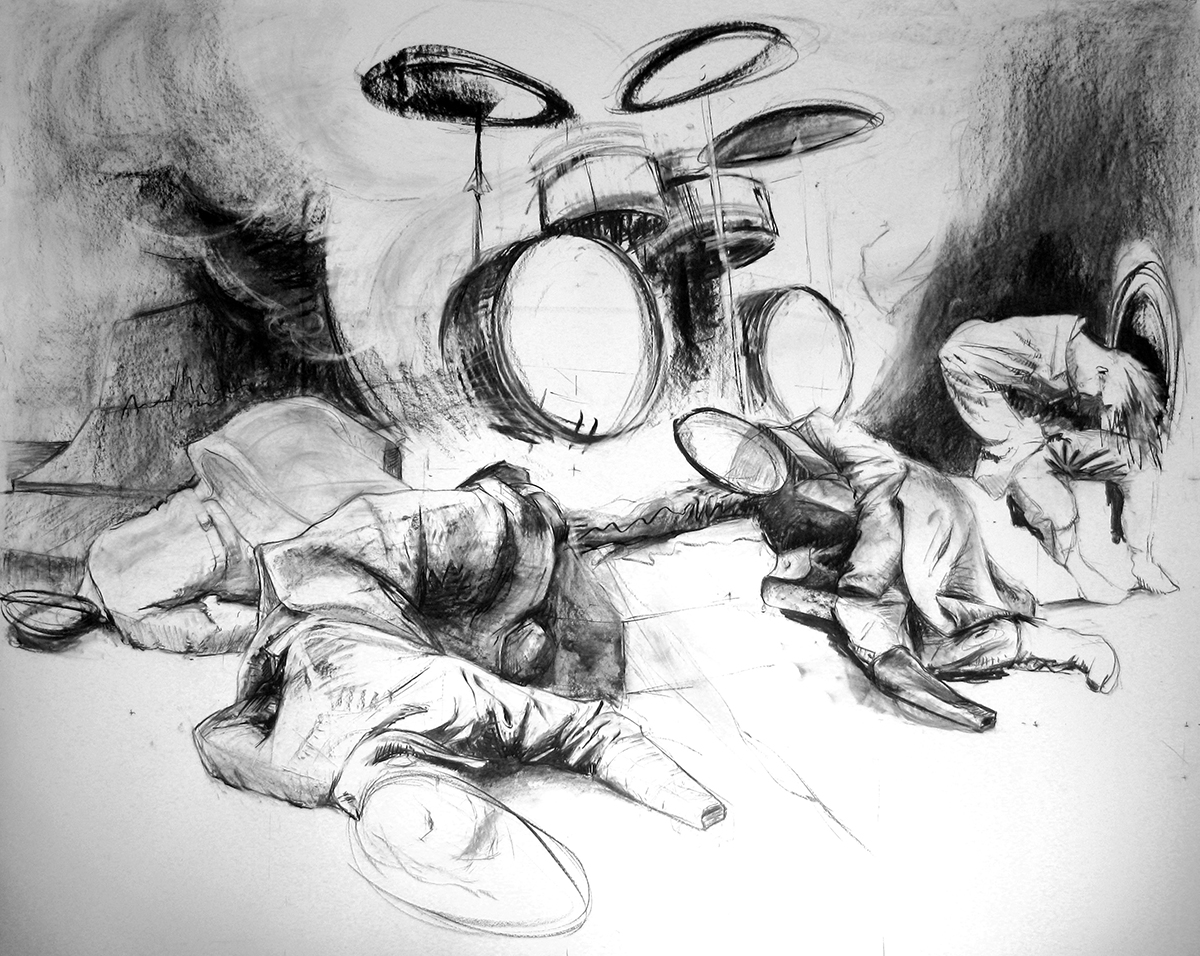 "Exhausted", charcoal on paper, 240x280cm